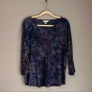 CJ Banks Striped Purple Blue Floral 3/4 Sleeve Blouse